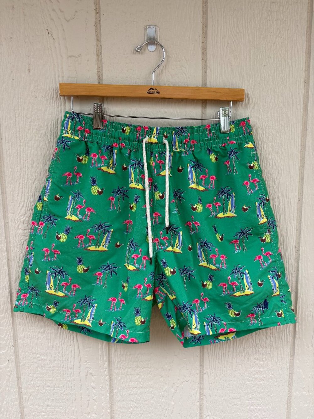 Polo Ralph Lauren Traveler Swim Trunks Men's Medium Green Flamingo Lined Summer